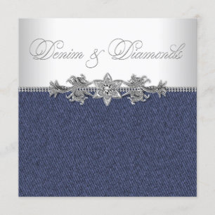Elegantes Denim- und Diamonds-Party Einladung