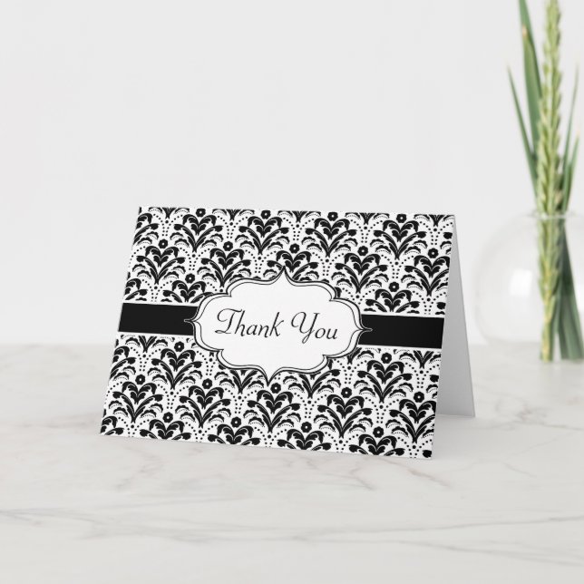 Elegantes Design Art Deco Damask Muster aus den 30 Dankeskarte (Vorderseite)