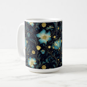 Elegantes Design Blue & Gold Floral Kaffeetasse