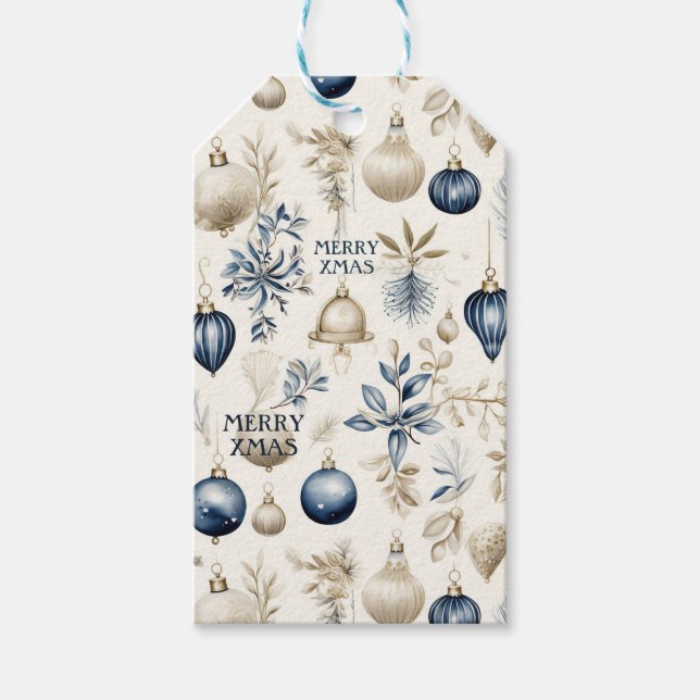 Elegantes Design Blue & Gold Weihnachtsschmuck Geschenkanhänger (Vorderseite)