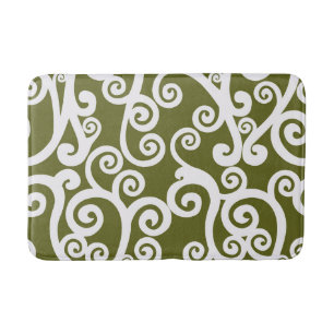 Elegantes Design, Blumenmuster, olivgrün, weiß Badematte