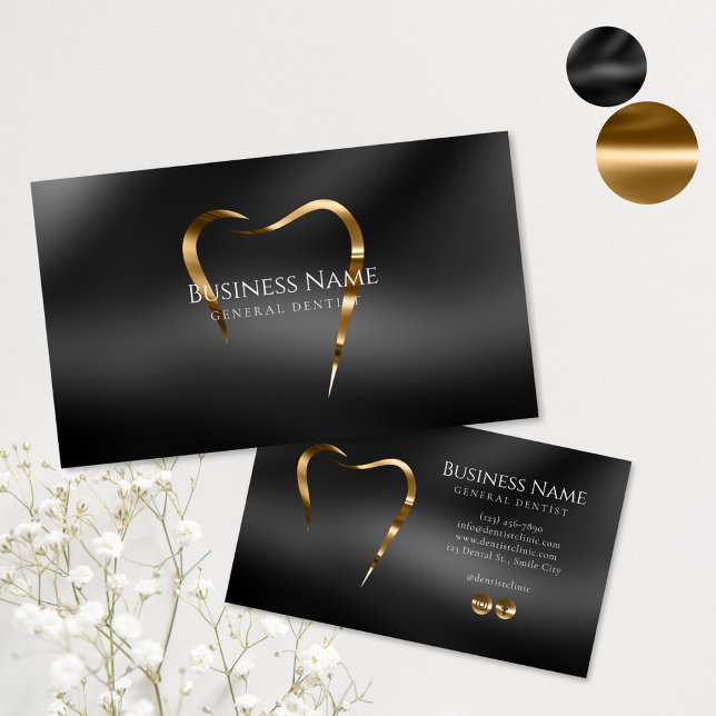Elegantes Design der Black Gold Dentist Business C Visitenkarte (Von Creator hochgeladen)