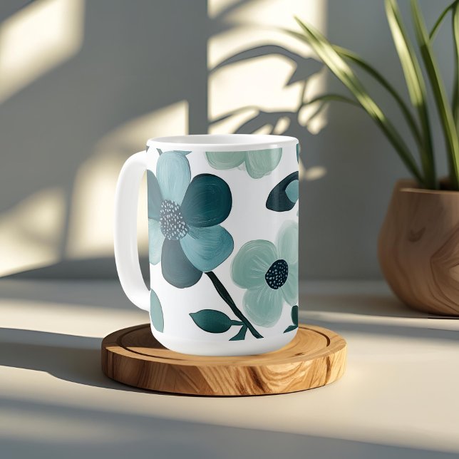 Elegantes Design der Blue Aqua Floral Tasse (Von Creator hochgeladen)