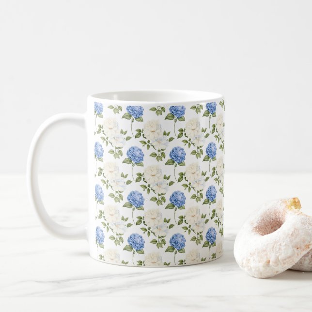 Elegantes Design der Blue Hydragea-Blume Kaffeetasse (Mit Donut)