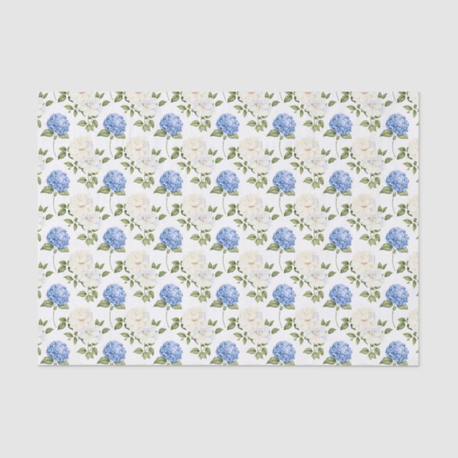 Elegantes Design der Blue Hydragea-Blume Seidenpapier (Vorderseite)
