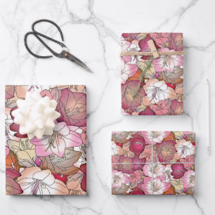 Elegantes Design der Blumenmuster Rot und Rosa Blu Geschenkpapier Set