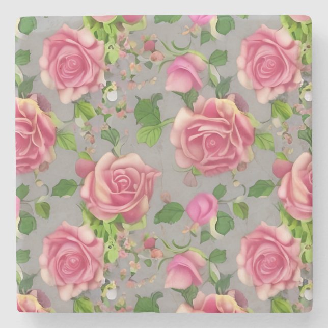 Elegantes Design der französischen Rose Garden Steinuntersetzer (Vorderseite)