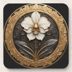 Elegantes Design der goldenen Orchidee Getränkeuntersetzer