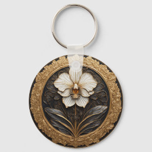 Elegantes Design der goldenen Orchidee Schlüsselanhänger