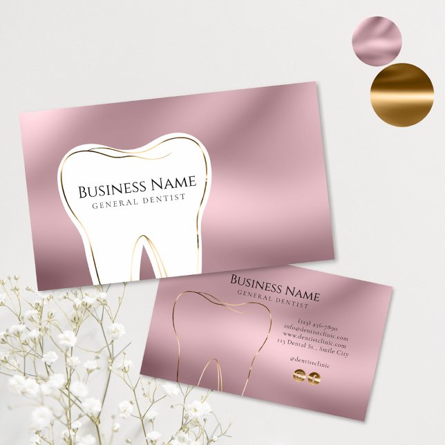 Elegantes Design der rosafarbenen und goldenen Zah Visitenkarte (Von Creator hochgeladen)