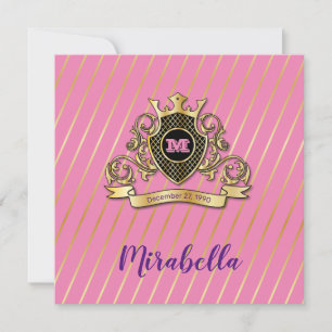 Elegantes Design in Gold und Rosa Monagram Einladung