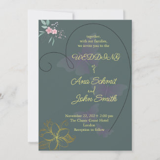 Elegantes Design mit Blumen und Herz-Hochzeitskart Einladung
