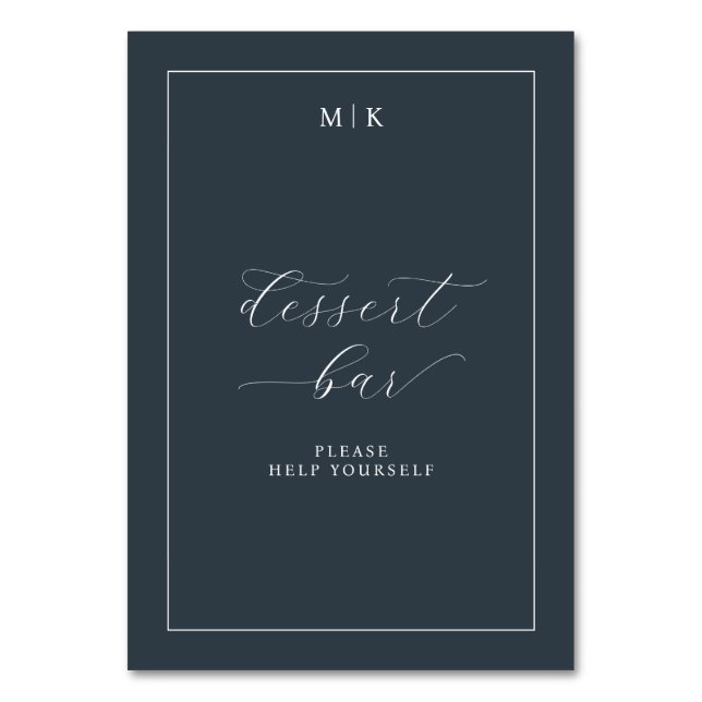 Elegantes Dessertbar-Schild in Navy Tischnummer (Vorderseite)