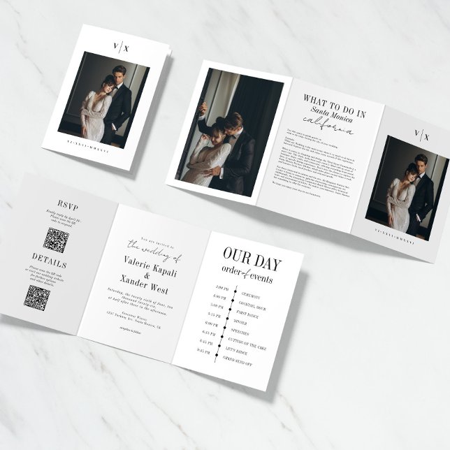 Elegantes detailliertes Foto Tri-Fold Hochzeitsein Dreifach-gefaltete Programmkarte (Von Creator hochgeladen)