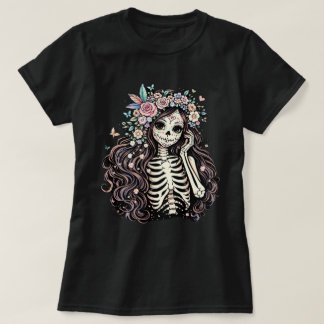 Elegantes Día de los Muertos Zucker-Schädel-Mädche T-Shirt