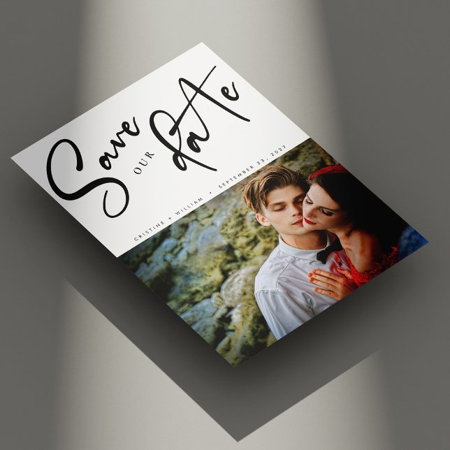 Elegantes Diagonal Script-Foto Hochzeit Save The Date (Personalized Elegant Diagonal Script Photo Wedding Save The Date)