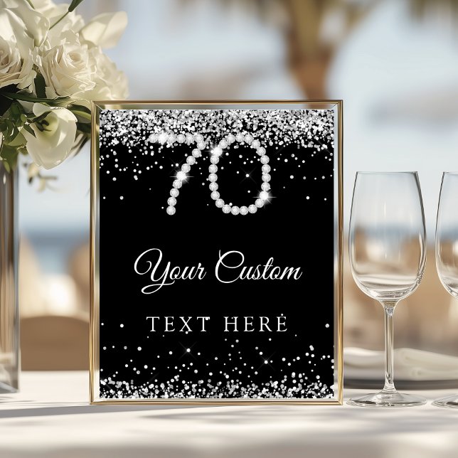 Elegantes Diamant-70. Geburtstagsparty-Tischschild Poster (Diamonds 70th Birthday Party Sign)