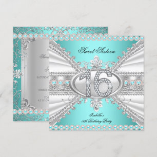 Elegantes Diamant-Türkis Sweet 16 Sechzehn Party Einladung