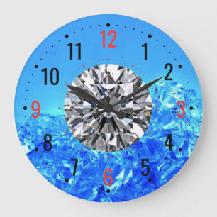 Elegantes Diamantdesign - Blau Dekorativ Große Wanduhr