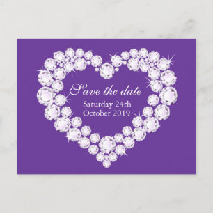 Elegantes Diamantenherz Save the Date lila Ankündigungspostkarte