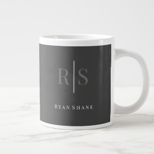 Elegantes DIY graues Monogramm & weißer Name, dunk Jumbo-Tasse