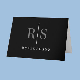 Elegantes DIY graues Monogramm & weißer Name, leer Karte