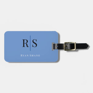 Elegantes DIY-Monogramm Name & Info, Blau Schwarz  Gepäckanhänger