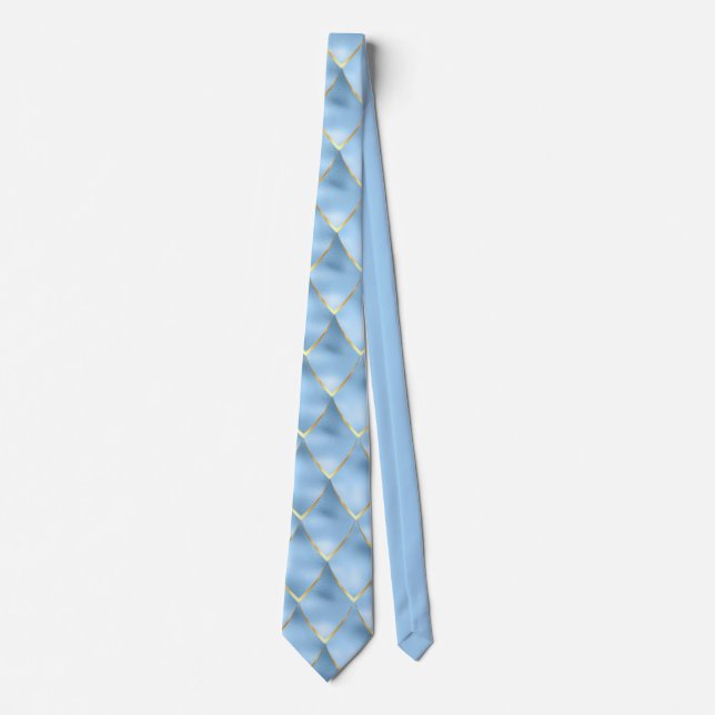 Elegantes Dragon Scale Baby Blue Gold Muster Krawatte (Vorderseite)