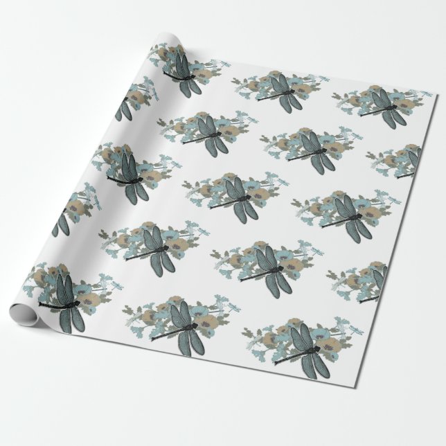 Elegantes Dragonflies-Muster Geschenkpapier (Ungerollt)