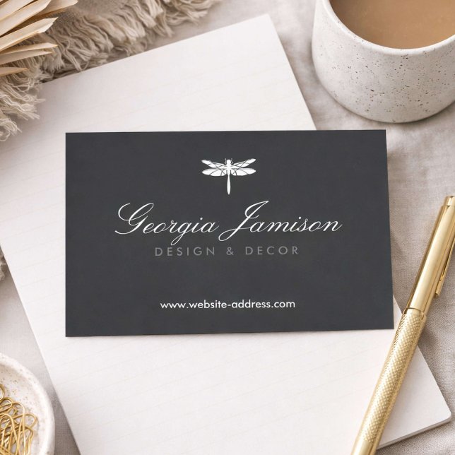 Elegantes Dragonfly-Logo auf Dunkelgrau Visitenkarte (Von Creator hochgeladen)