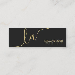 Elegantes Drehbuch Gold Schwarz Moderne Monogramm Mini Visitenkarte