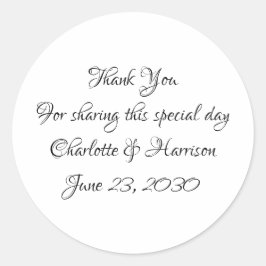 Elegantes Drehbuch Schwarz-weiße Hochzeitsgeschenk Runder Aufkleber
