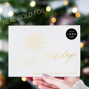 Elegantes Drehbuch Snowflake LOGO Business Gold Folien Feiertagspostkarte