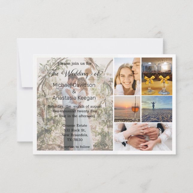 elegantes Drehbuch stilvoll 6 Fotos Collage Hochze Einladung (Vorderseite)