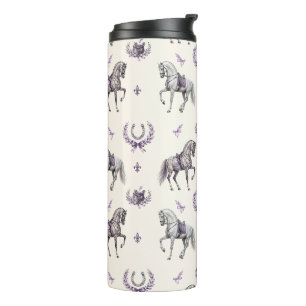 Elegantes Dressurpferd und Hufeisen-Wasserfarbe Thermosbecher