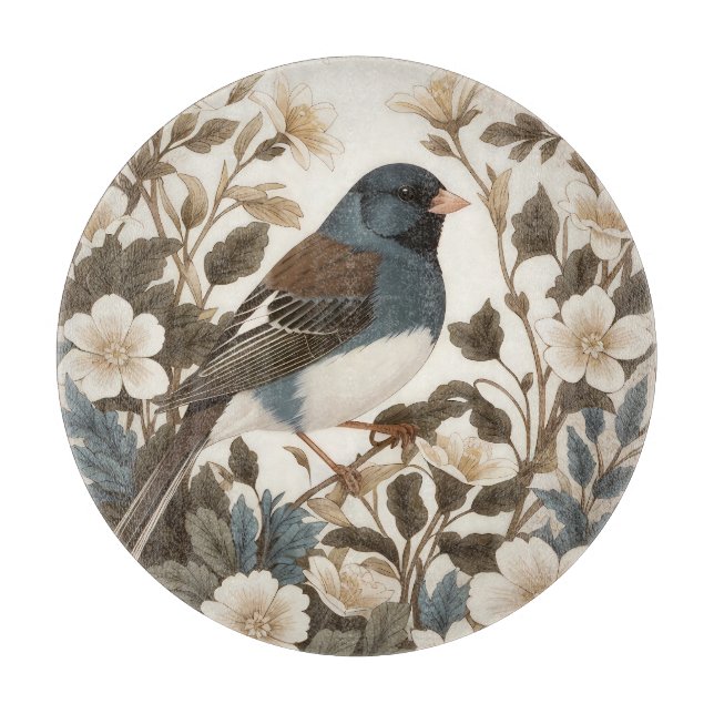 Elegantes Dunkeläugiger Junco Creme-Blumenmuster Schneidebrett (Vorderseite)