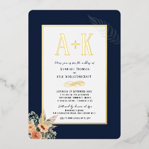 Elegantes, dunkelblau 5" x 7" Foil Einladung