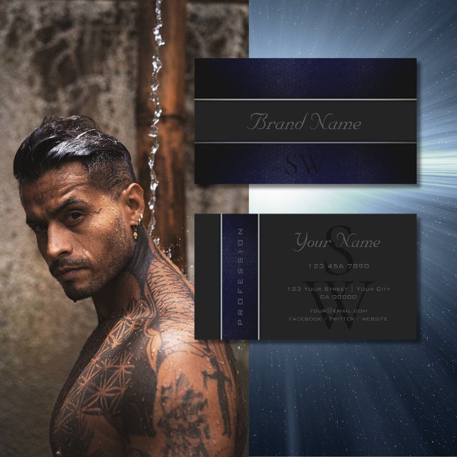 Elegantes Dunkelblau-graues Schlangenmuster mit Mo Visitenkarte (Von Creator hochgeladen)