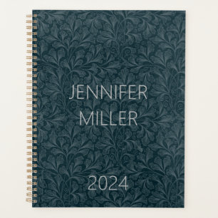 Elegantes, dunkelblau Vintages Blumendesign Planer