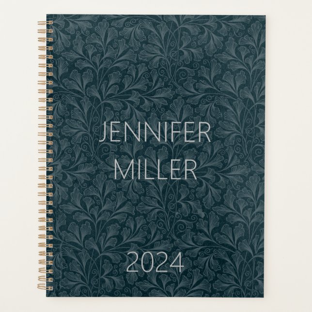 Elegantes, dunkelblau Vintages Blumendesign Planer (Vorderseite)