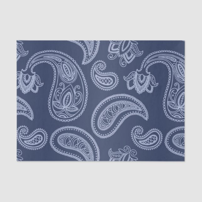 Elegantes dunkelblaues Paisley-Muster Seidenpapier (Vorderseite)