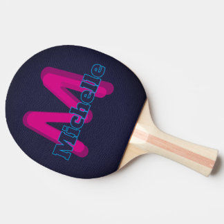 Elegantes dunkelblaues rosa zweifarbiges Monogramm Tischtennis Schläger
