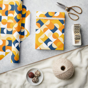 Elegantes dunkelblaues sonnengelbes Kreise-Kunstmu Geschenkpapier