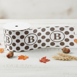 Elegantes dunkelbraunes Polka-Punkt-Monogramm Ripsband