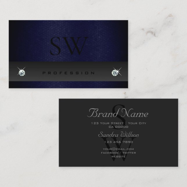 Elegantes Dunkelgrau-blaues Schlangenmuster mit Mo Visitenkarte (Vorne/Hinten)