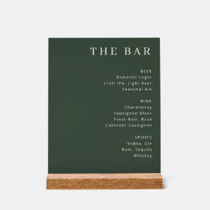 Elegantes Dunkelgrün Minimalistisches Bar-Menü Acrylschild