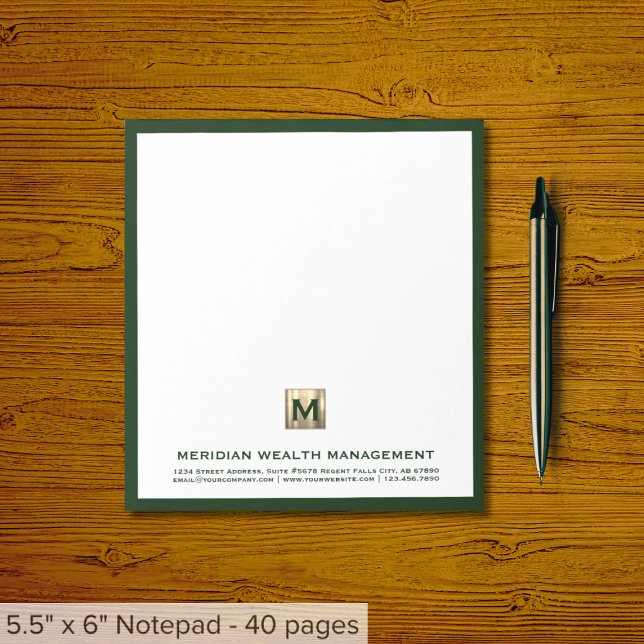 Elegantes dunkelgrünes Gold Monogram Notepad Notizblock (Von Creator hochgeladen)