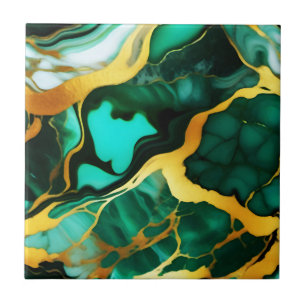 Elegantes, dunkelgrünes, goldgelbes Imitat Marmor Fliese