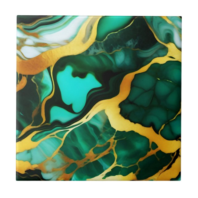 Elegantes, dunkelgrünes, goldgelbes Imitat Marmor Fliese (Vorderseite)