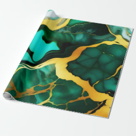 Elegantes, dunkelgrünes, goldgelbes Imitat Marmor Geschenkpapier